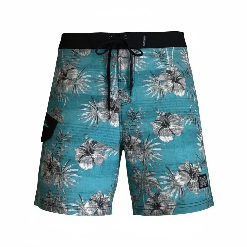 Maui & Sons men logo board shorts floral pattern Blue/Black waistband Sz 34 NWT